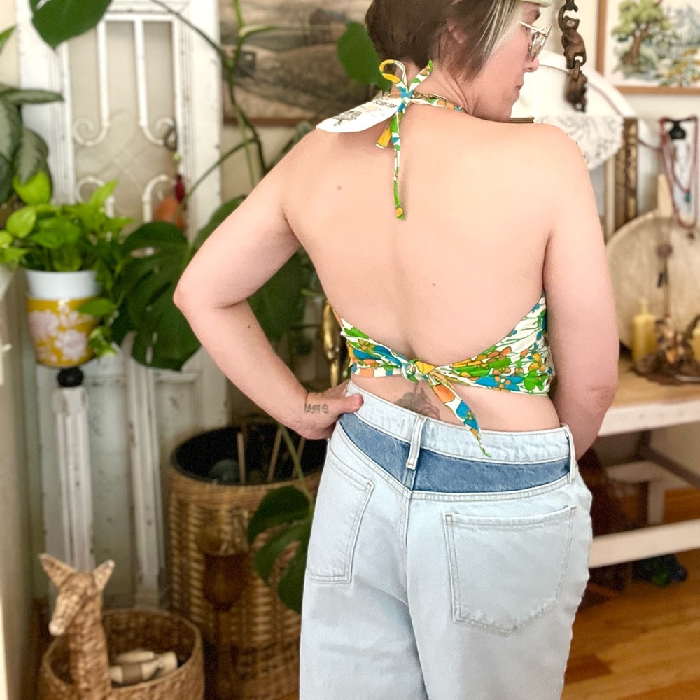 Reworked Denim forever 21 light wash baggy wide leg patchwork distressed jeans - Picture 8 of 10